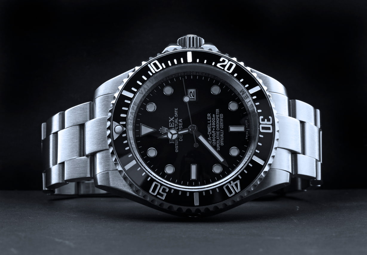 Studio shoot of ROLEX DEEPSEA wristwatch on black background"